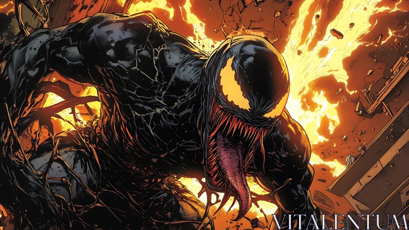 Symbiotic creature lunges amid high-contrast explosive backlighting