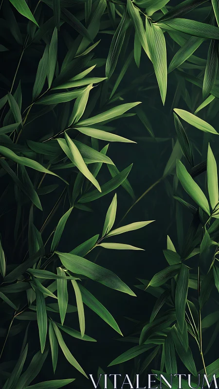 Vertical bamboo foliage forms layered botanical pattern