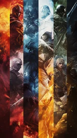 Elemental armored heroes divide fiery and icy realms.