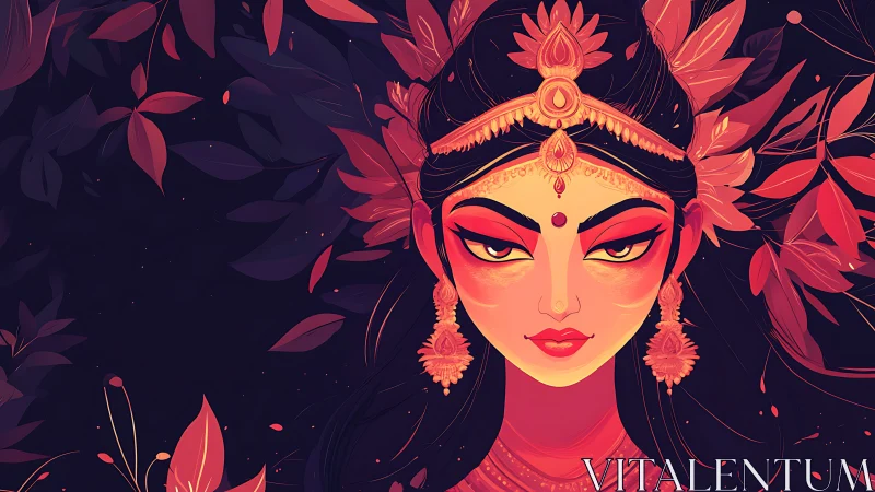 Fiery goddess gaze blooms through midnight petal constellations