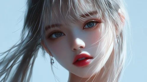High-detail digital portrait renders softly lit silver-haired girl