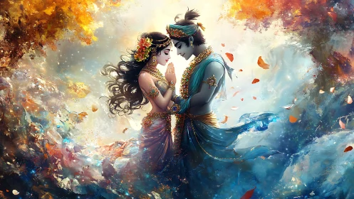 Divine Union: Ornate Figures in Ethereal Light.