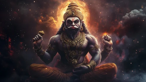 Cosmic warrior sage in molten halo of celestial ember power.