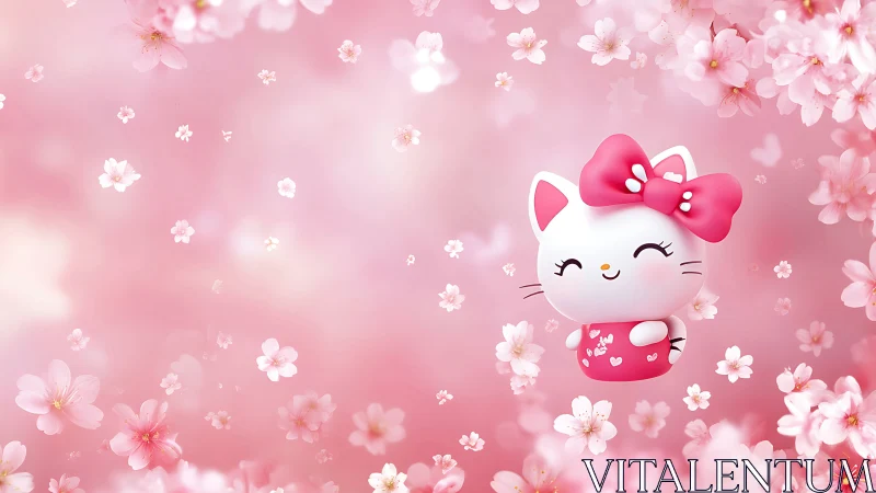 Blossom-bright kawaii cat drifts through pink sakura daydreams.
