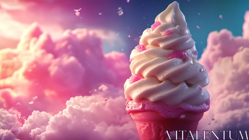 Dreamy sky swirl cone adrift in cotton candy clouds.