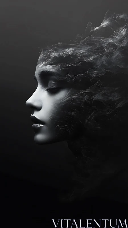 Veiled profile dissolving into dreamlike swirling smoke.