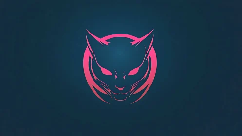 Neon magenta feline emblem forms a minimalist cyber crest