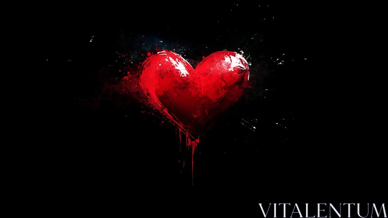 Crimson Heart Shattered Against Darkness with Particle Dissolution Effect.