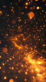 Macro bokeh field of glowing amber light particles in motion