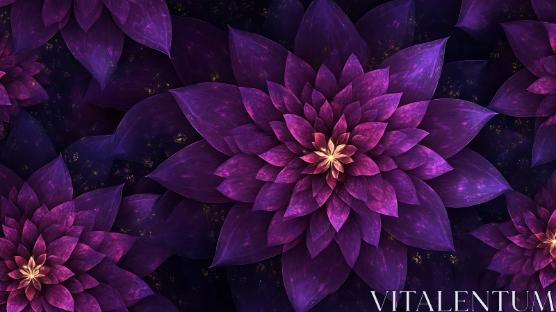 Radiant violet fractal blooms on a cosmic dark field.