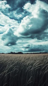 Storm-lit grain field rises beneath dense cumulonimbus sky