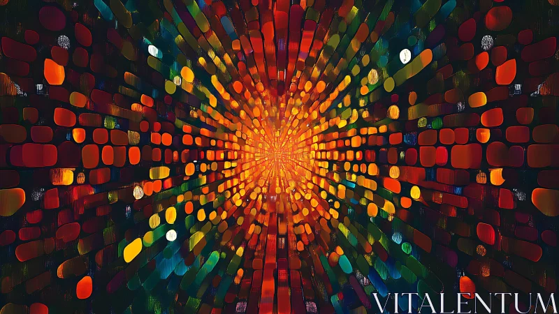 Abstract geometric explosion with vibrant colors and digital art style.