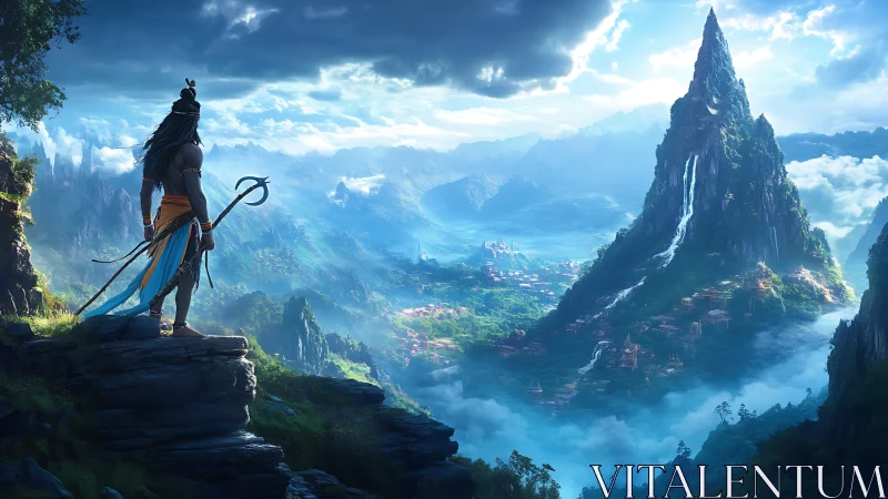 Mountain sentinel surveys emerald kingdoms of mist and light.