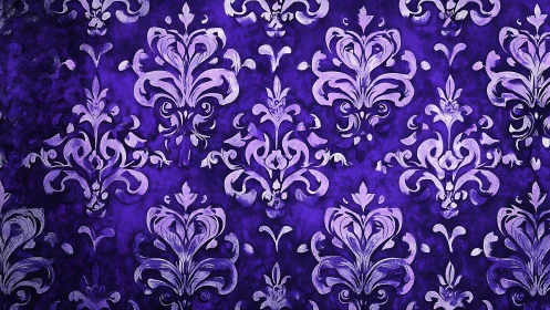 Purple damask ornamental pattern on textured background.