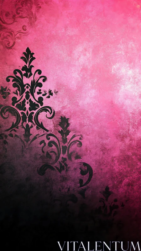 Velvet dusk damask blooms on glowing magenta haze.
