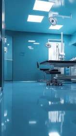 Clinical operating room interior shows equipment and lighting