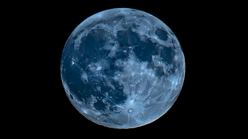Full moon rendered in blue-tinted high contrast detail