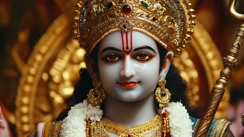 Divine Hindu deity sculpture with ornate golden crown.