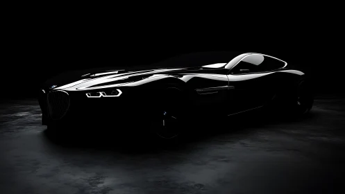 Sleek black sports coupe glowing gently in the dark.