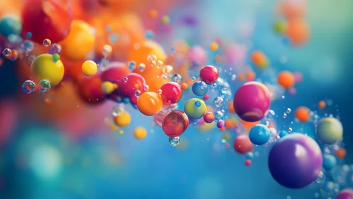 Vibrant floating colorful spheres in abstract digital art style.