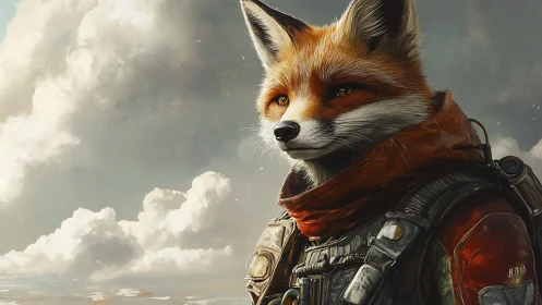 Starbound fox captain in rust-red flight armor gazes onward.