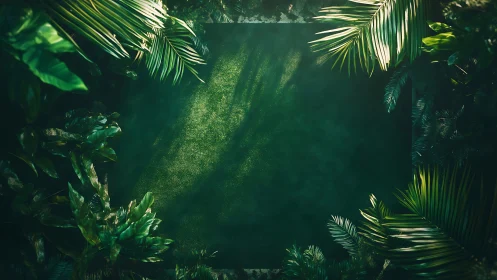 Square clearing framed by dense tropical foliage