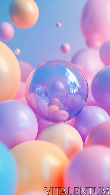 Translucent pastel spheres float in a dreamy candy sky.