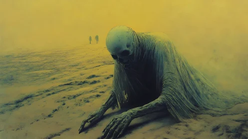 Crawling dune wraith under toxic yellow sky of silence.