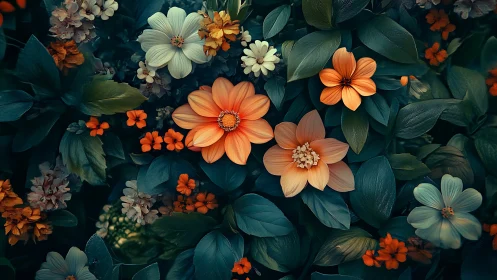 Garden Blooms in Warm Embrace: A Dance of Orange and Green.