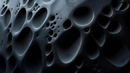 Abstract dark surface with large circular holes, modern 3D texture.