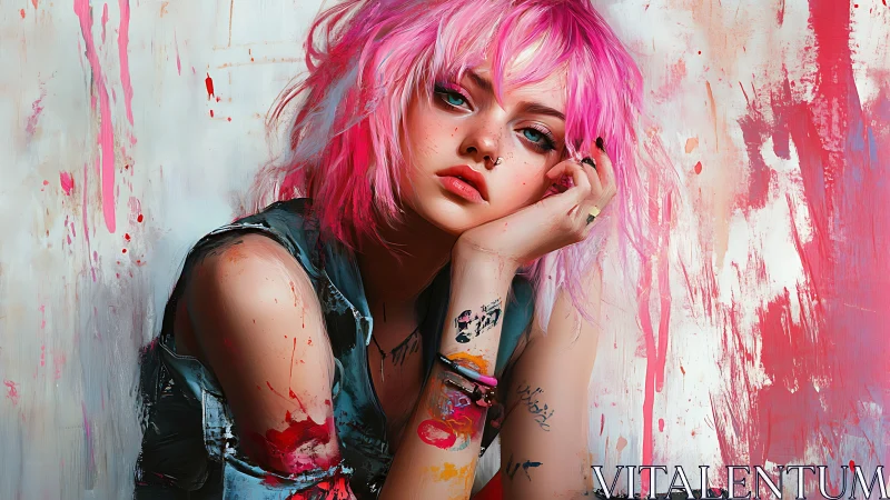 Neon daydreamer slumps into a storm of acrylic rebellion