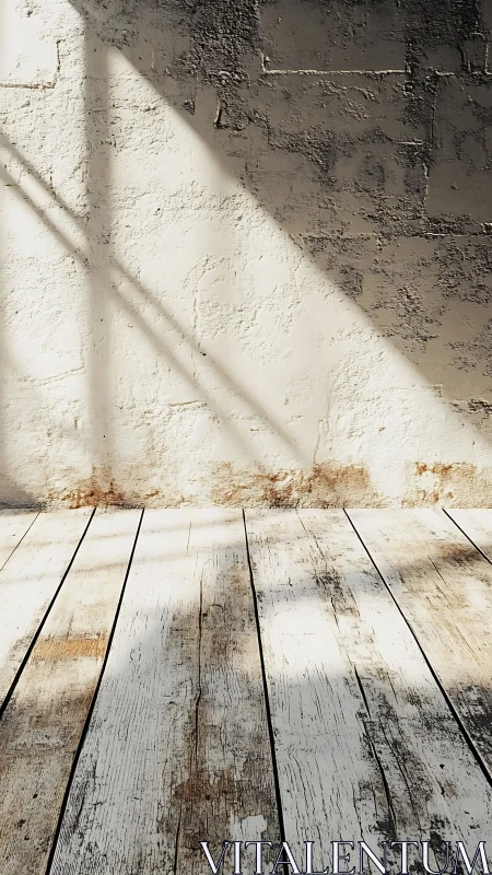 Oblique window light casts angular shadows on textured wall and floor