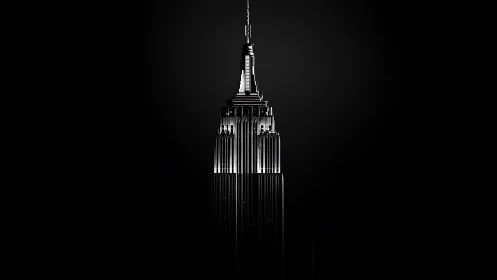 Noir-lit skyscraper crowned in chrome against endless night.