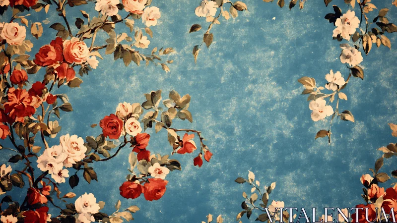 Vintage floral border pattern over textured cyan backdrop.