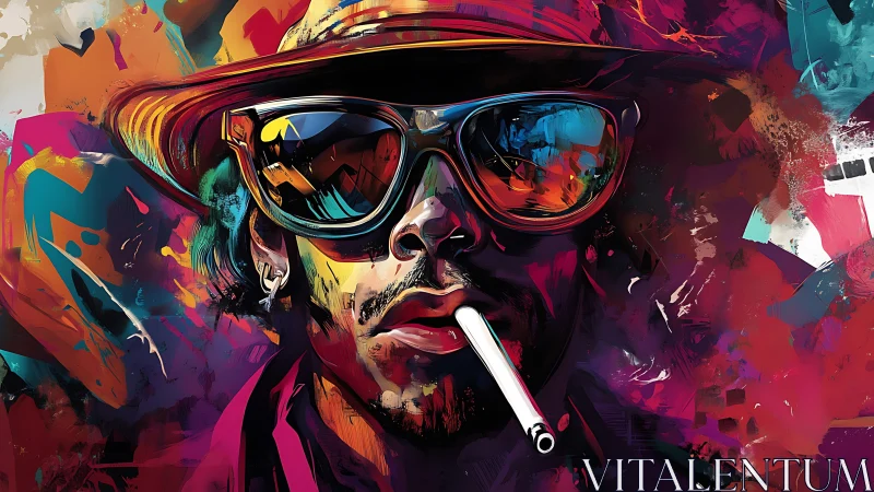 Neon-lit portrait fuses street style with abstract chaos.