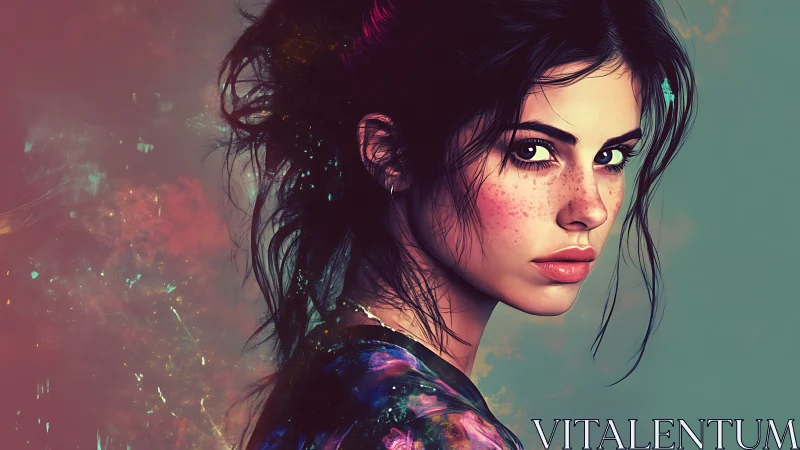 Freckled stargazer turns in nebula light and quiet fire.