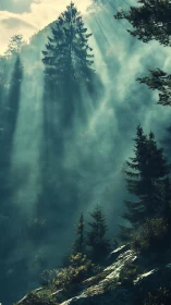 Ethereal Forest Landscape: Volumetric Light Through Mist.