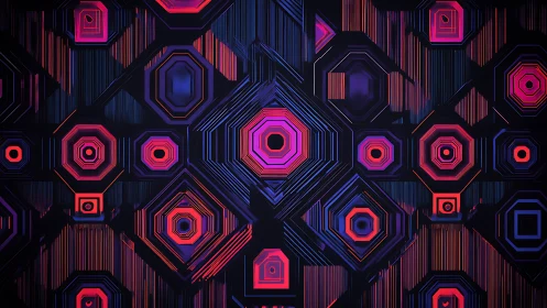 Geometric octagonal pattern shows layered neon concentric shapes