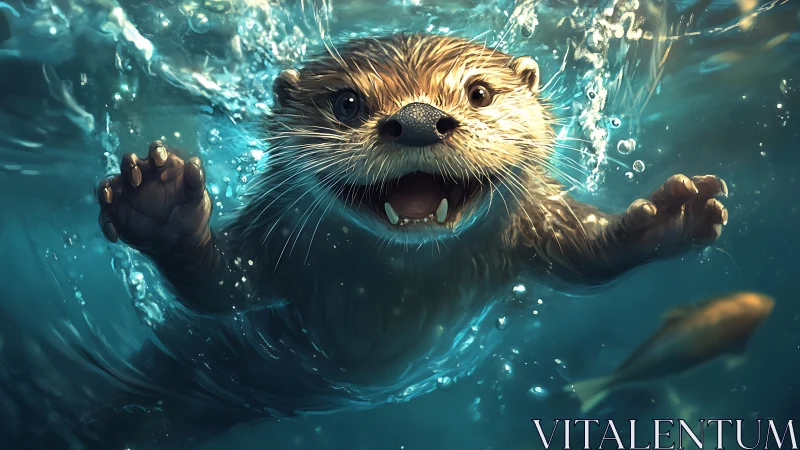 Otter joy erupts underwater in a swirl of playful bubbles.