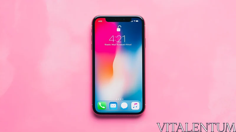 iPhone Display Centered on Pink Background.