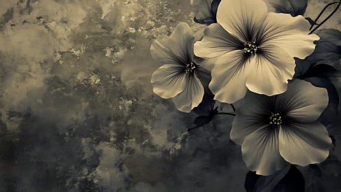 Ethereal Cosmos Blooms: Luminescent Petals Against Weathered Decay.