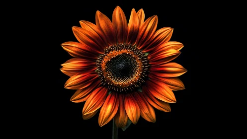 Red and orange sunflower displayed against black background