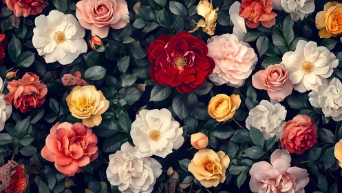 Lush Garden of Radiant Roses and Blooming Beauties