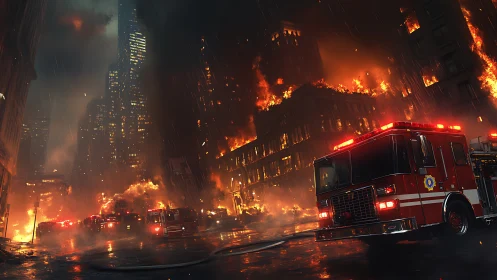 Urban fire response with multiple engine units and structural fire