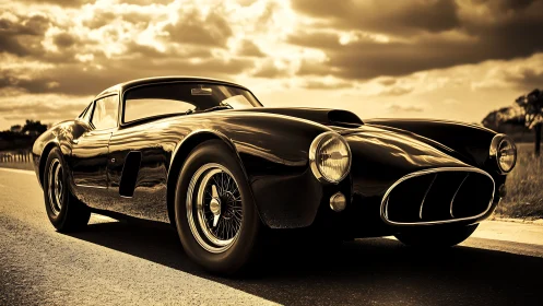 Sepia-toned classic sports car rendered in cinematic low angle