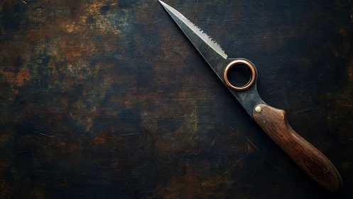 Curious vintage shear lounges like a relic on burnt metal