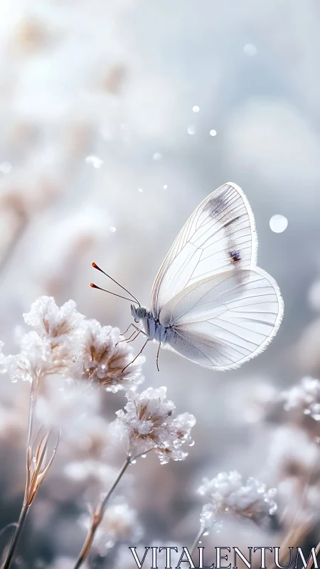 Moonlit whisper-wing butterfly on frosted meadow blooms.