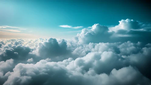 Billowing cloudscapes drift softly beneath a calm blue sky