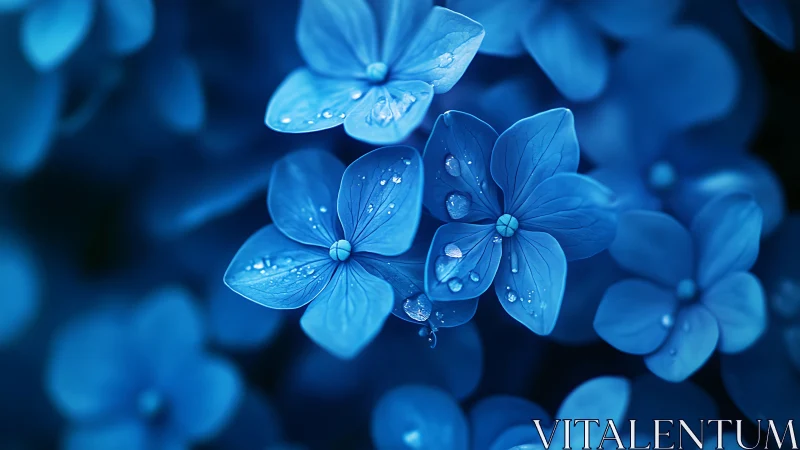 Delicate Blue Flowers Glistening With Fresh Morning Dew Drops