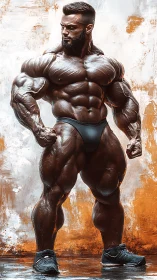 Titan of copper sinew posing in molten studio light.